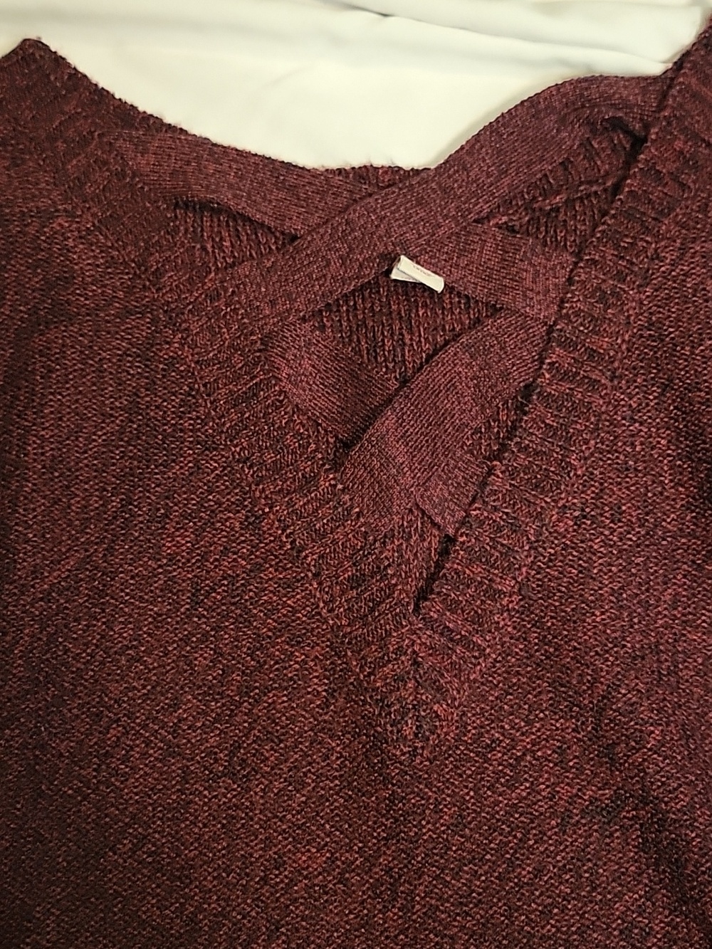 Women’s Burgundy Knit V-Neck Sweater - Picture 3 of 7
